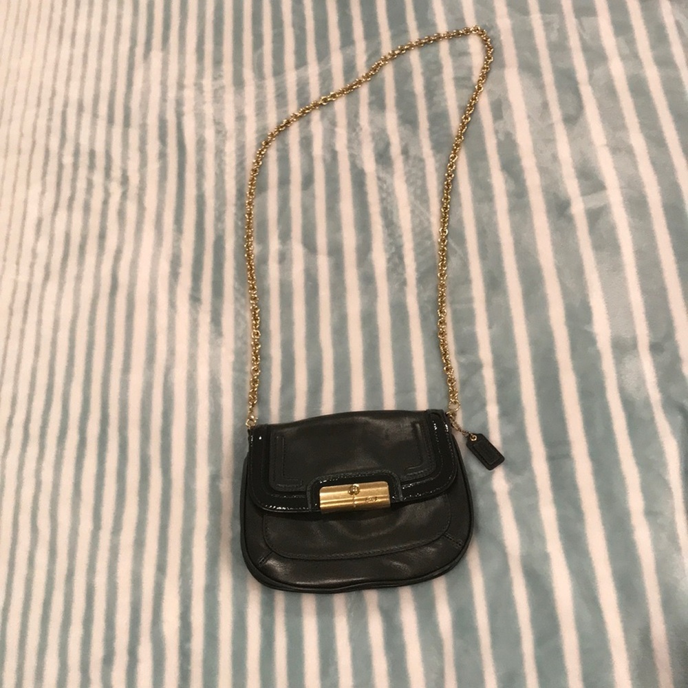 Coach Dark Green Crossbody with Gold Chain